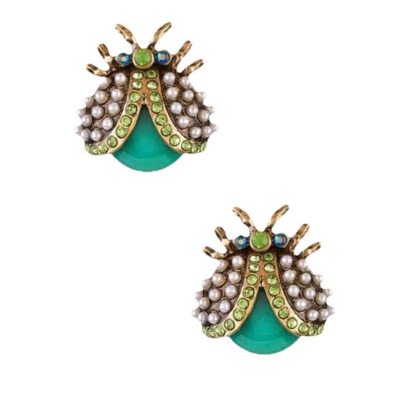 Unbranded Jewelry - Estate Earrings Teal Green Beetle Bug Insects Flying Glass Crystals Nature